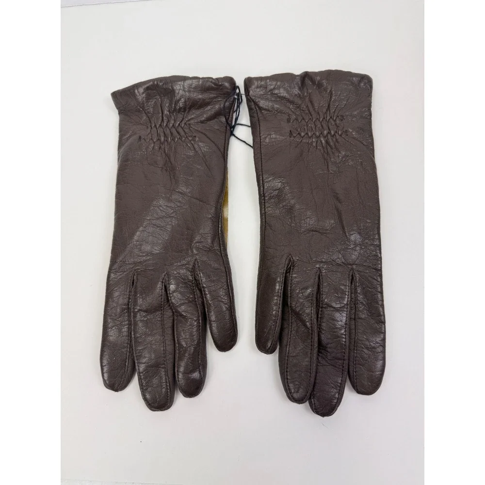 Fownes Handcrafted Brown Genuine Leather Gloves Acrylic Lined Size 7 Vintage